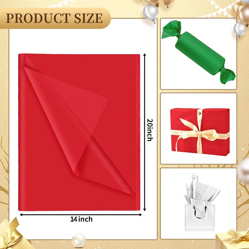 Hlonon Red Green White Tissue Paper for Gift Bags - 30 Sheets of Red Green Wrapping Tissue Paper Bulk Packaging Paper for Weddings Birthday DIY Project Christmas Gift Wrapping Crafts Decor (14 x 20 Inch) - Image 2